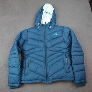 The North Face Jacket Womens Large Blue 550 Down Puffer Hooded Ski Winter Coat